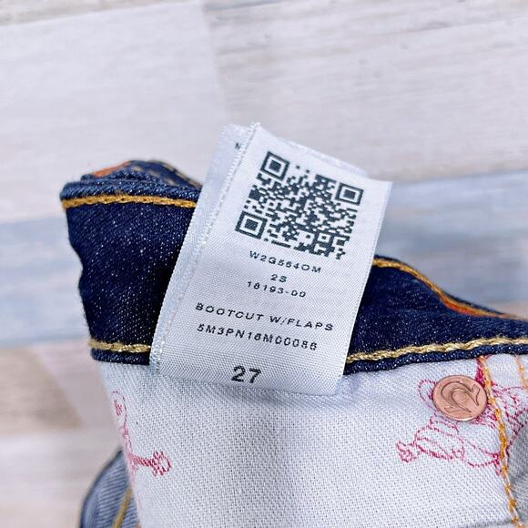 True Religion Flap Boot Cut Jeans Blue Dark Wash Low Rise Stretch Womens 27 - Picture 10 of 10